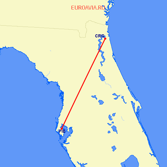 перелет Jacksonville — Клируотер на карте
