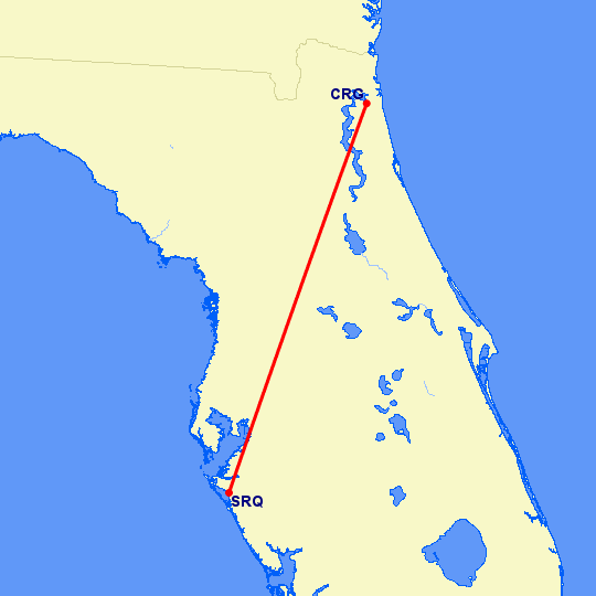 перелет Jacksonville — Сарасота на карте