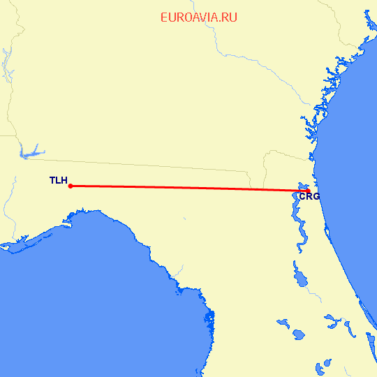перелет Jacksonville — Таллахасси на карте