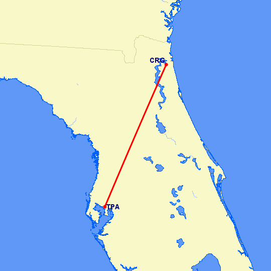 перелет Jacksonville — Тампа на карте
