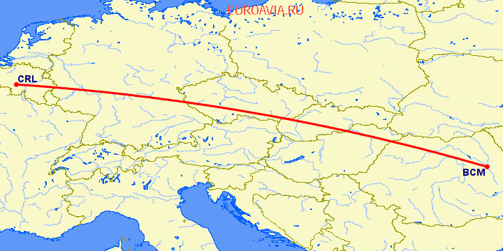 перелет Шарлеруа — Бакэу на карте