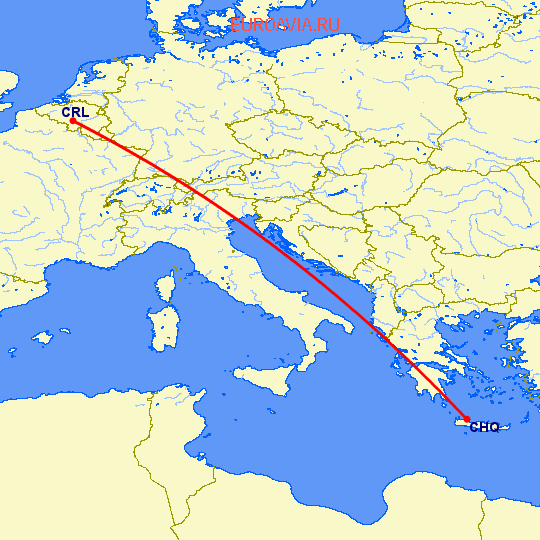 перелет Шарлеруа — Chania на карте