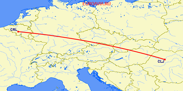 перелет Шарлеруа — Клуж Напока на карте