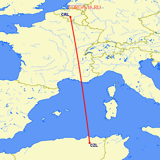 перелет Шарлеруа — Constantine на карте