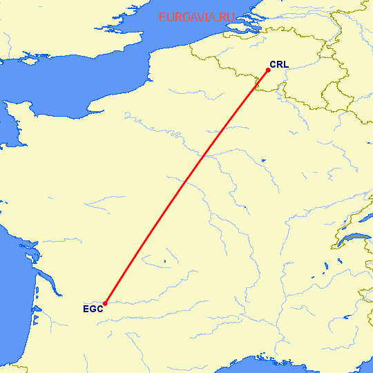 перелет Шарлеруа — Бержерак на карте