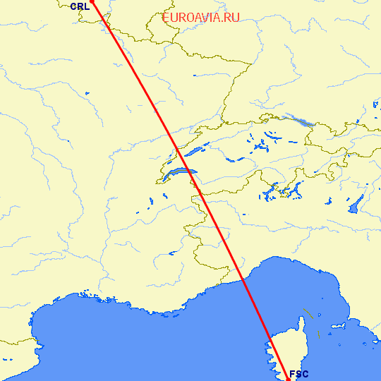 перелет Шарлеруа — Figari на карте