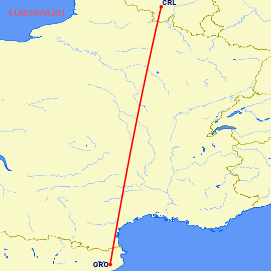 перелет Шарлеруа — Жирона на карте
