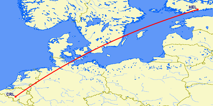 перелет Шарлеруа — Хельсинки на карте