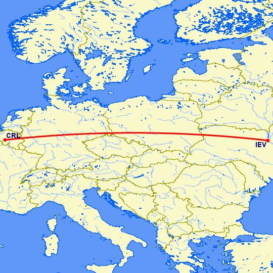 перелет Шарлеруа — Киев на карте