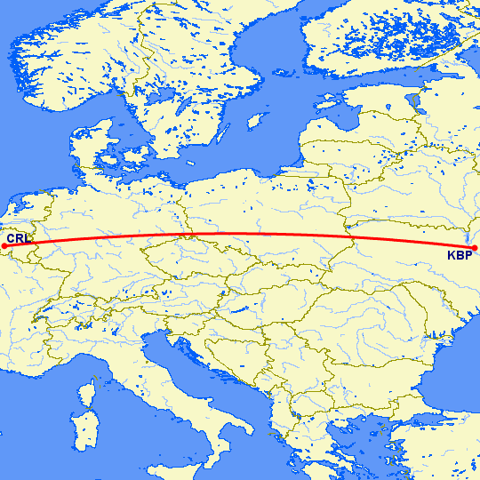 перелет Шарлеруа — Киев на карте