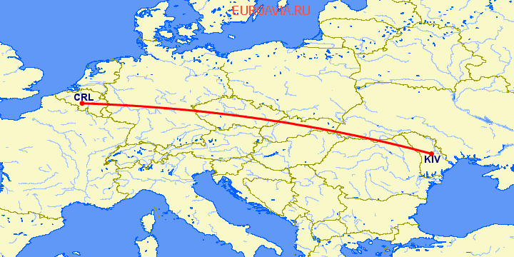 перелет Шарлеруа — Кишинев на карте