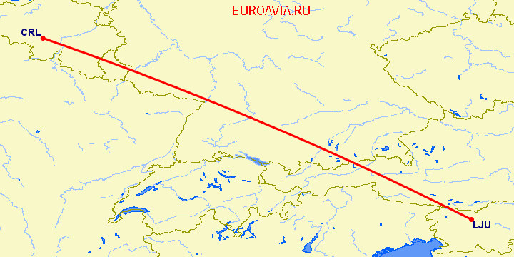 перелет Шарлеруа — Любляна на карте