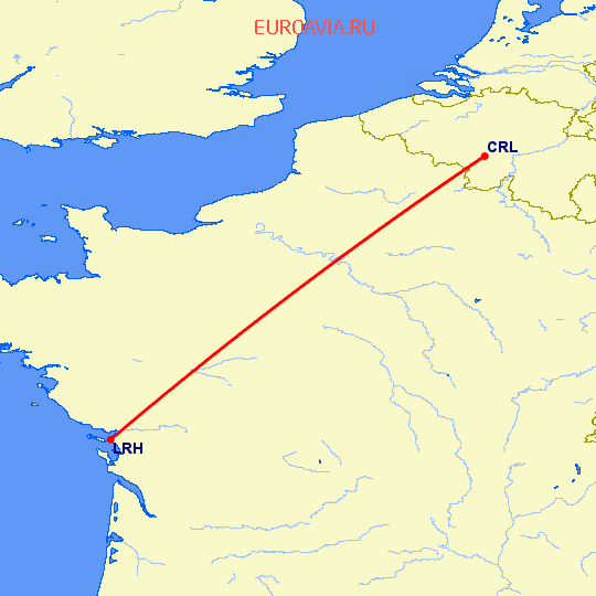перелет Шарлеруа — Ла Рошель на карте