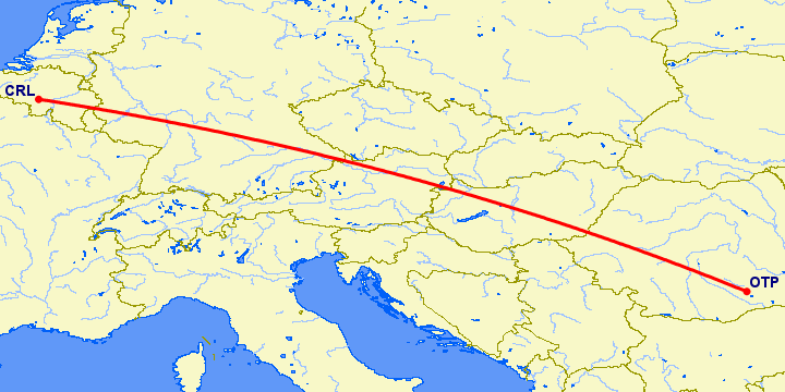 перелет Шарлеруа — Бухарест на карте