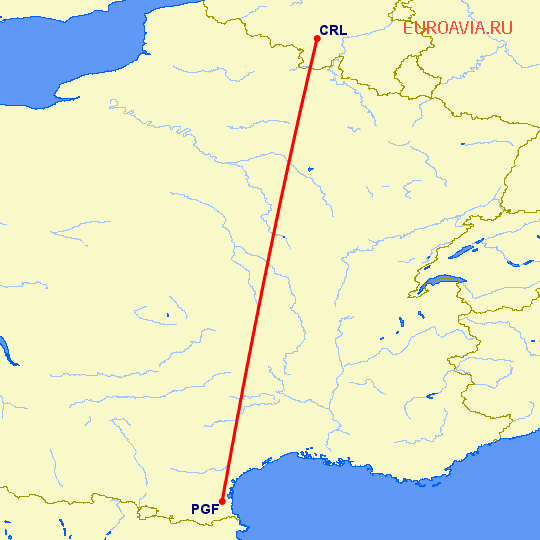 перелет Шарлеруа — Перпиньян на карте