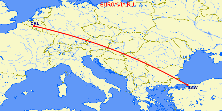 перелет Шарлеруа — Стамбул на карте