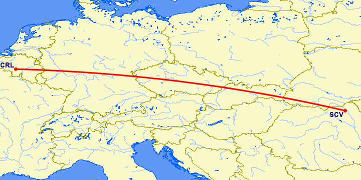 перелет Шарлеруа — Сучава на карте