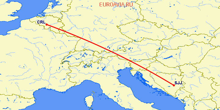 перелет Шарлеруа — Сараево на карте