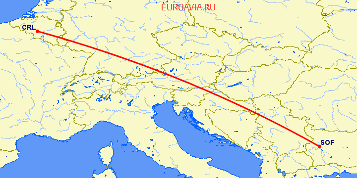 перелет Шарлеруа — София на карте