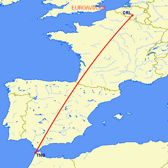 перелет Шарлеруа — Танжер на карте