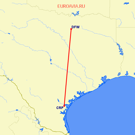 перелет Corpus Christi — Даллас на карте