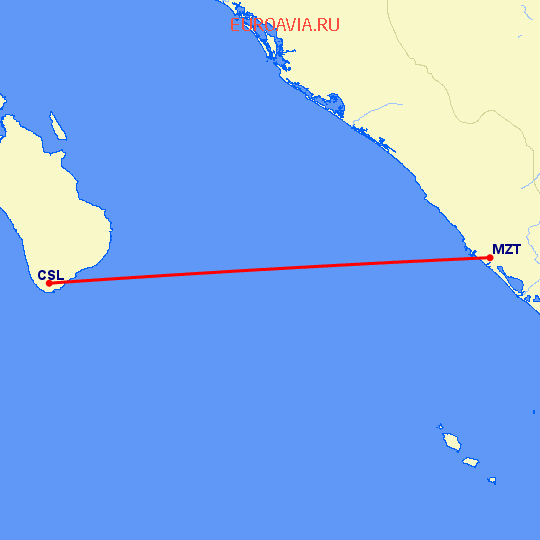 перелет Сан Луи Обиспо — Мазатлан на карте