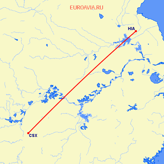 перелет Чанша — Хуайань на карте