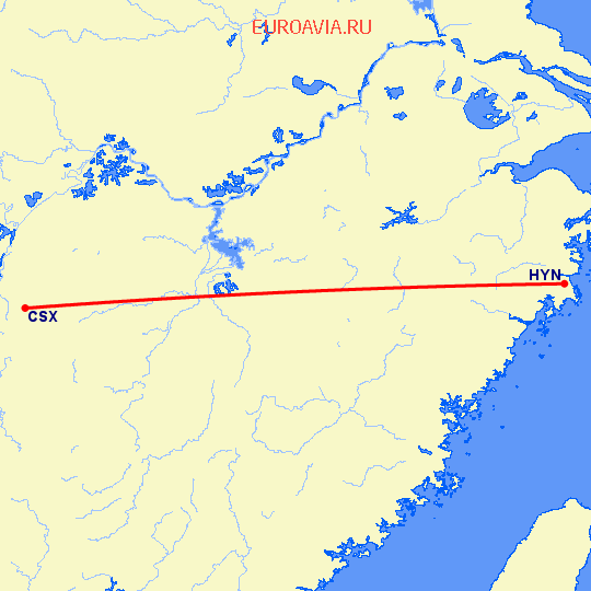 перелет Чанша — Хуанань на карте
