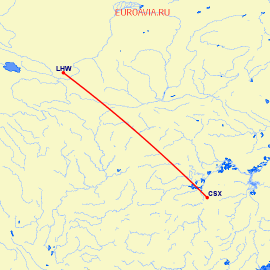 перелет Чанша — Ланчжоу на карте