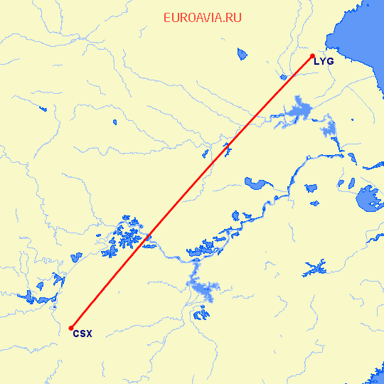 перелет Чанша — Лианьюнан на карте