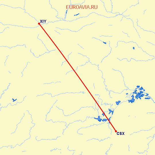 перелет Чанша — Синьян на карте