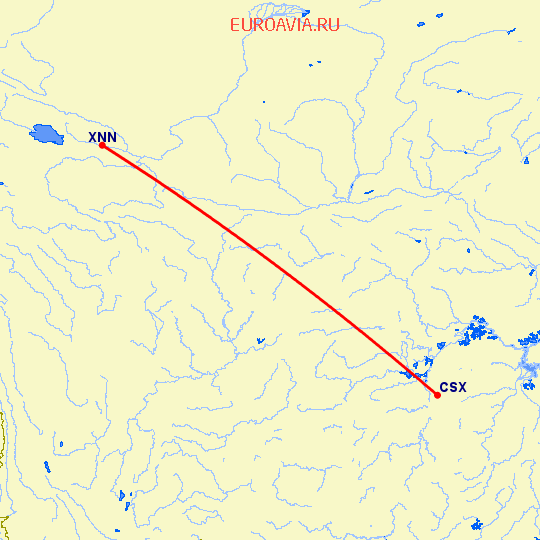 перелет Чанша — Хайнин на карте