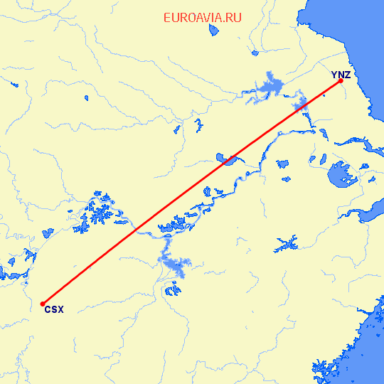 перелет Чанша — Яньчэн на карте