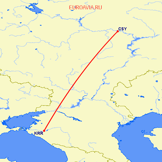 перелет Чебоксары — Краснодар на карте