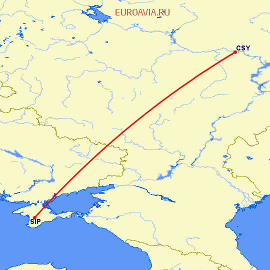 перелет Чебоксары — Симферополь на карте