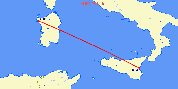 перелет Катания — Альгеро на карте