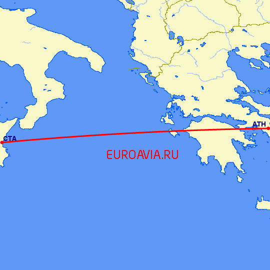перелет Катания — Афины на карте