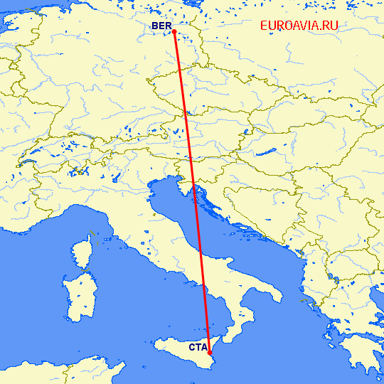 перелет Катания — Берлин на карте