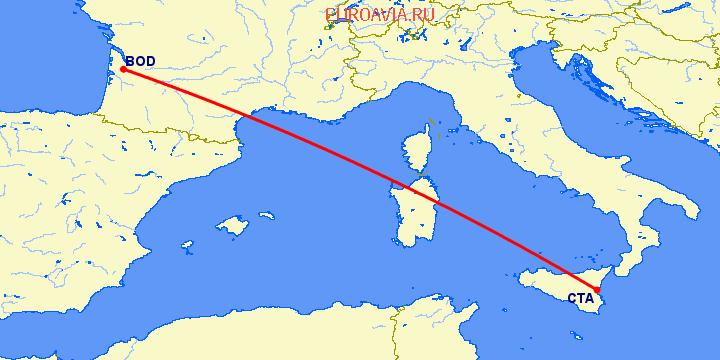 перелет Катания — Бордо на карте