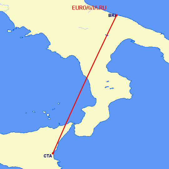 перелет Катания — Бари на карте