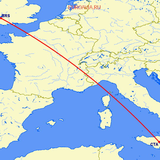 перелет Катания — Бристоль на карте
