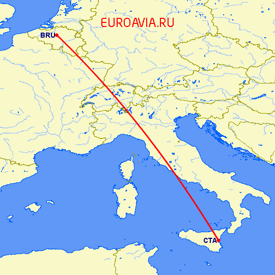 перелет Катания — Брюссель на карте