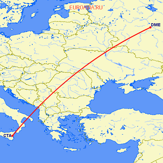 перелет Катания — Москва на карте