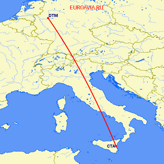 перелет Катания — Дортмунд на карте