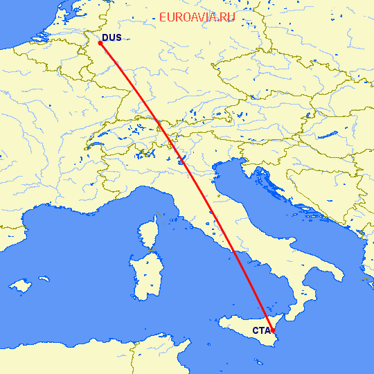 перелет Катания — Дюссельдорф на карте