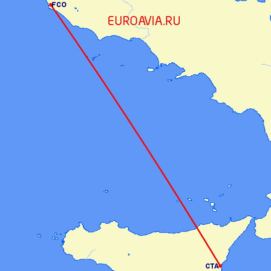 перелет Катания — Рим на карте