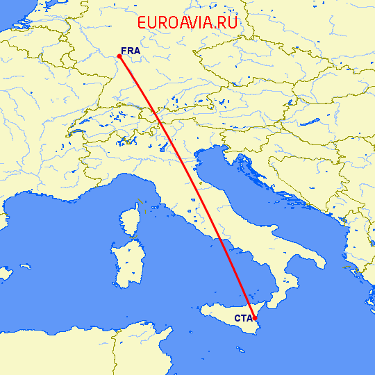 перелет Катания — Франкфурт на Майне на карте