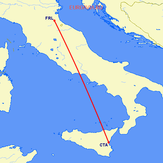 перелет Катания — Форли на карте