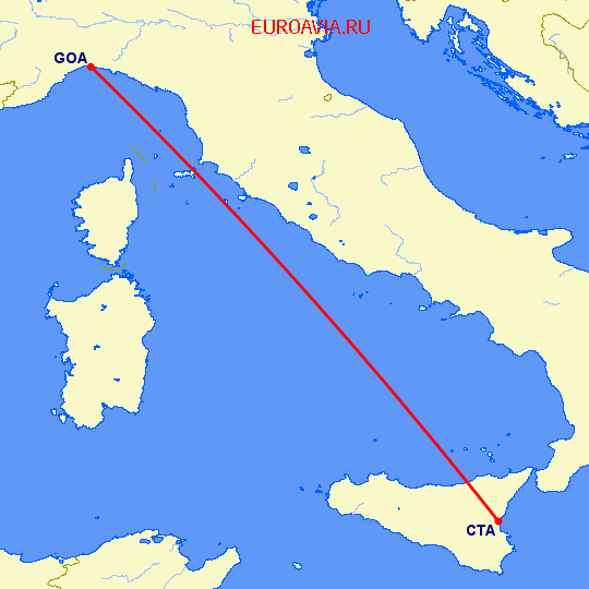 перелет Катания — Генуя на карте