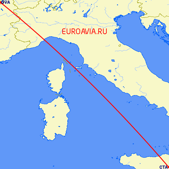 перелет Катания — Женева на карте
